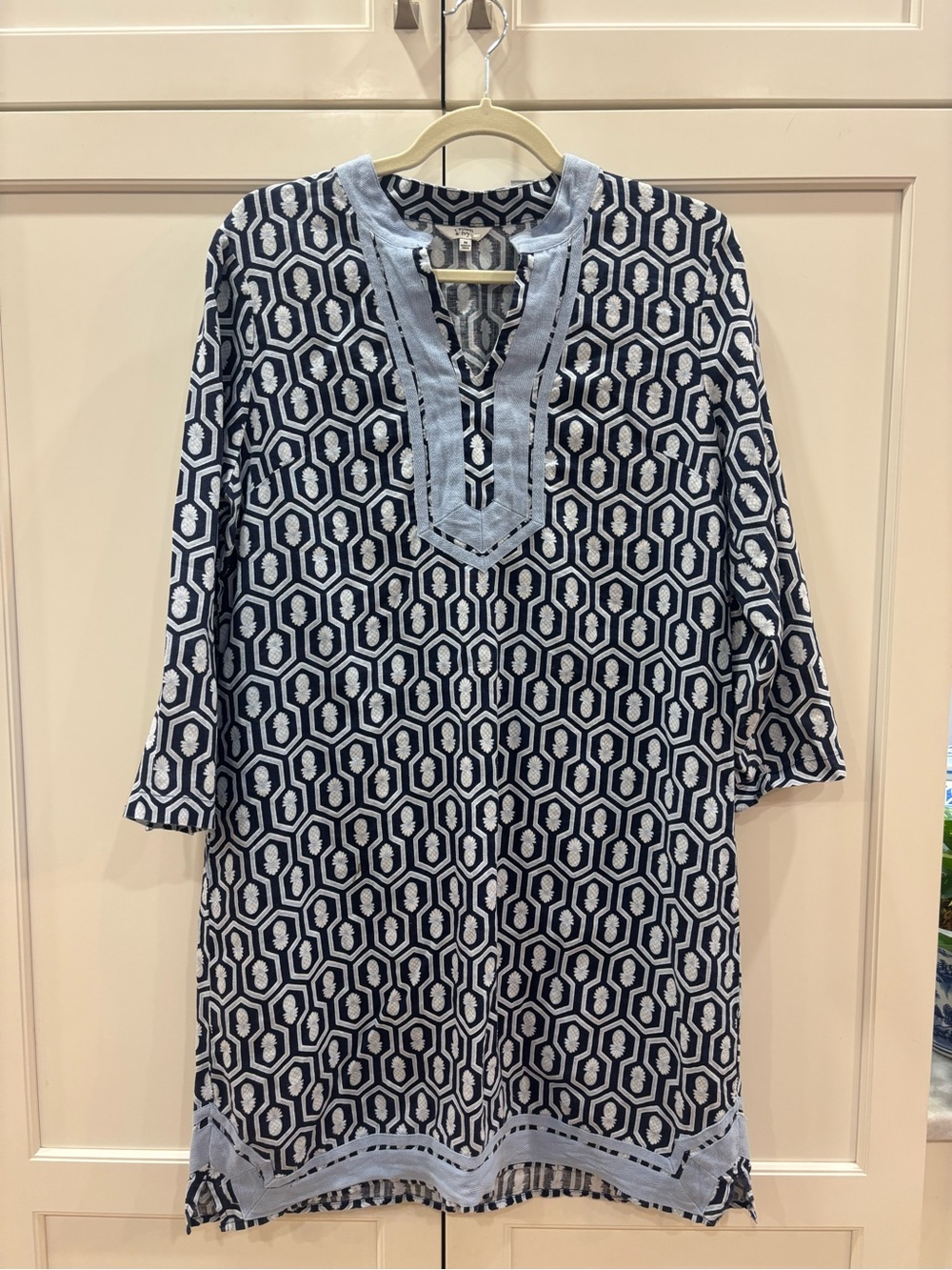 crown & ivy Navy and Light Blue Geometric Tunic Dress